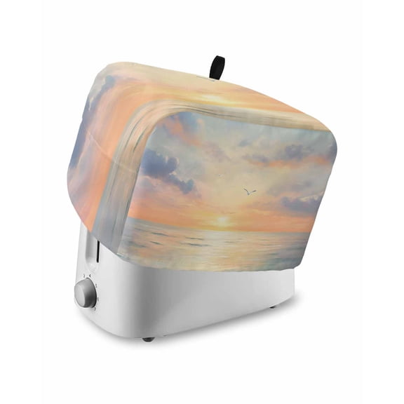 Ocean Sunset Toaster Cover 2 Slice, Small Kitchen Appliance Covers, Modern Orange Blue Oil Painting Seagull Toaster Oven Cover with Loop, Bread Machine Cover Polyester Dust Cover Protection