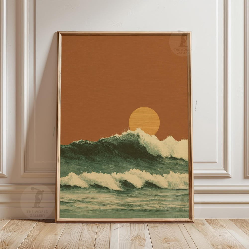 Ocean Sunset Vintage Wave Sea Landscape Coastal Poster - Walmart.com