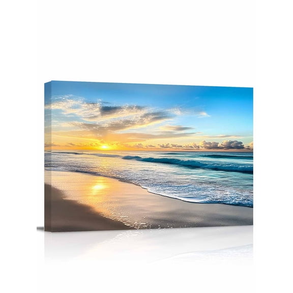 Ocean Sunset Wall Art for Living Room,Canvas Picture Wall Decor for Bathroom Bedroom,Beach Blue Sky Coastal Seashore Summer Painting Artwork for Office Kitchen Hallway Dining Room Home Decor 12"x16"