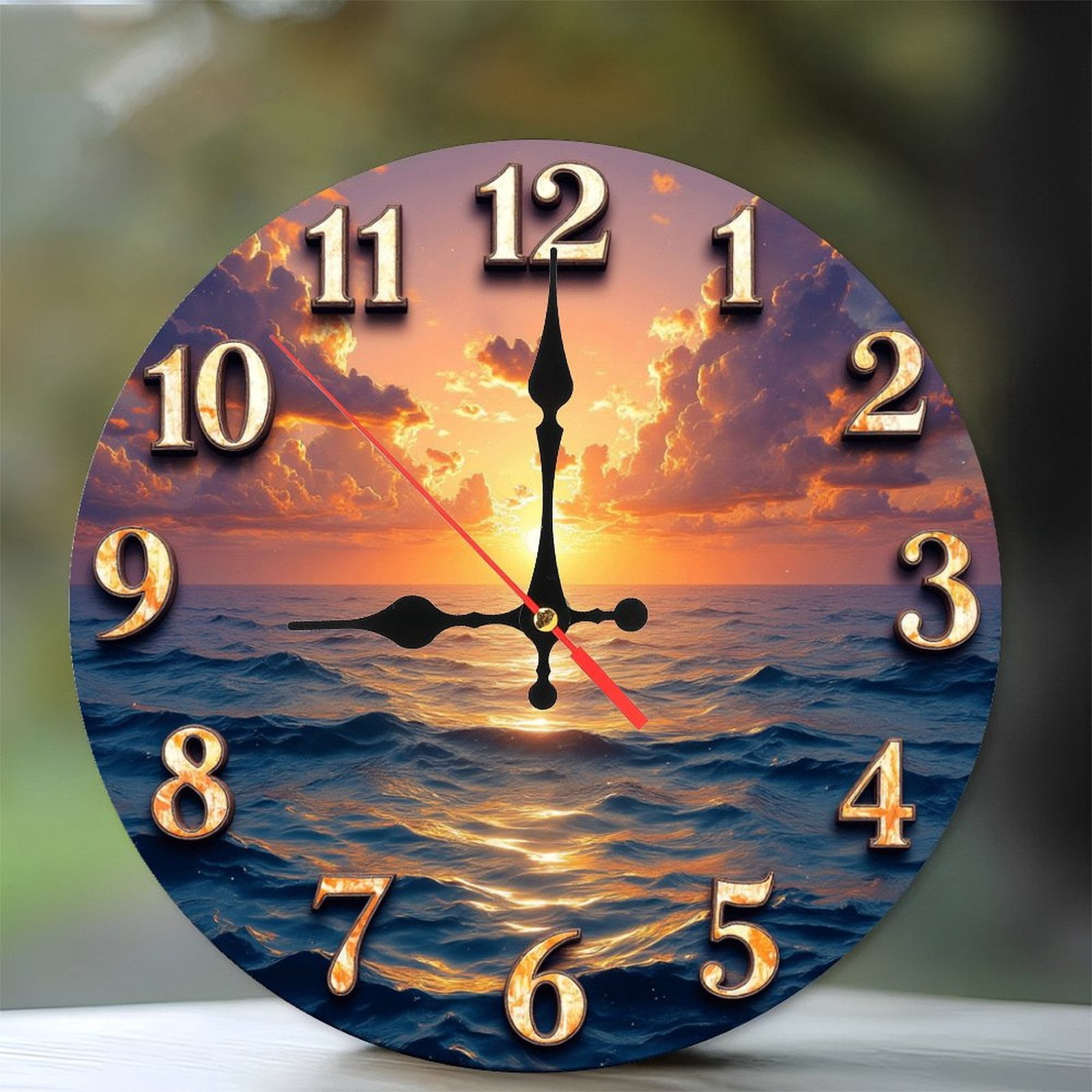 Ocean Sunset Wall Clock Beautiful Sunrise Sea Decor 10-Inch Silent ...