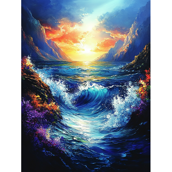 Ocean Sunset Wave Canvas Painting Perfect for Living Room Bedroom Office Bathroom and Hallway Decor.
