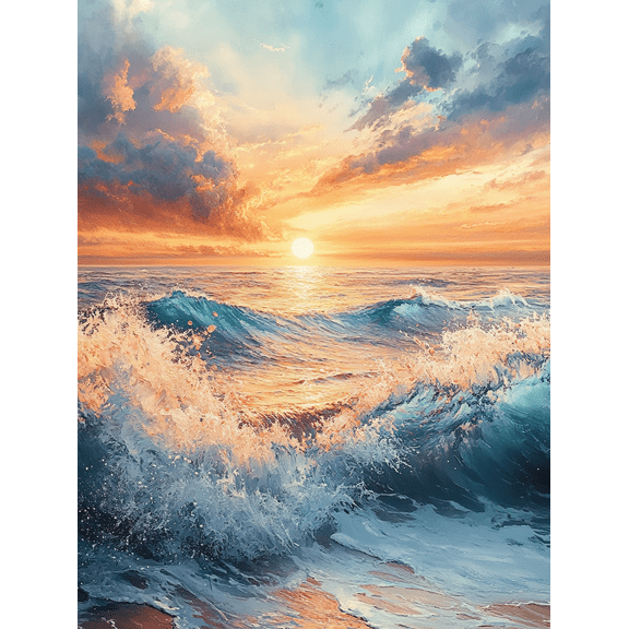 Ocean Sunset Wave Canvas Painting Suitable for Living Room Bedroom Bathroom Office and Hotel Decoration.