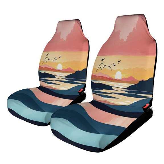 Ocean Sunset Waves Art Print Car Seat Covers Front Seats Universal Fit for Cars SUV Truck Auto Interior Accessories
