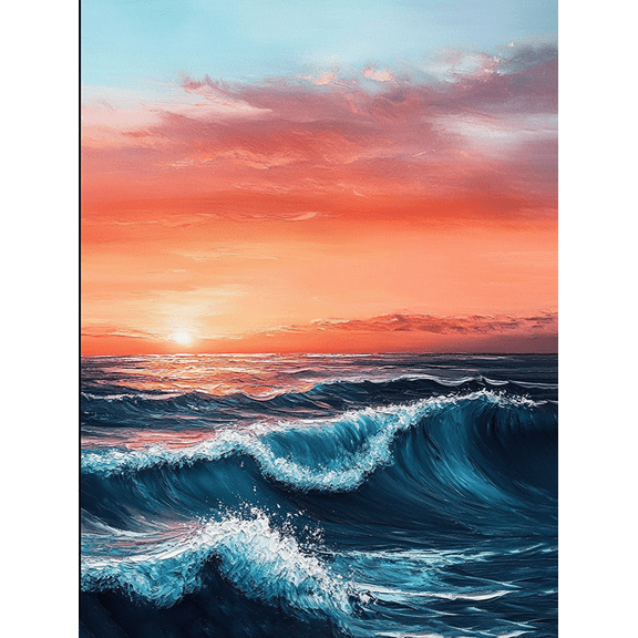 Ocean Sunset Waves Canvas Painting Perfect for Living Room Bedroom Office Bathroom and Hotel Decoration.