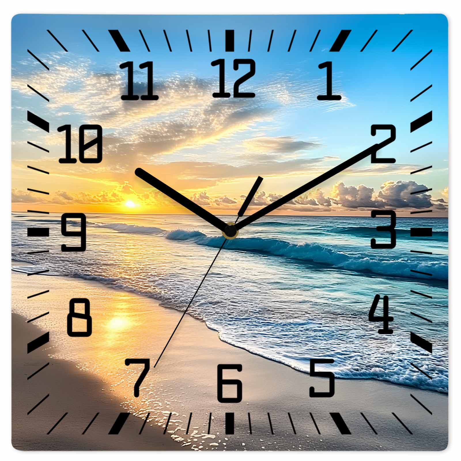 Ocean Sunset Wooden Wall Clock Silent Non Ticking, Beach Blue Sky ...
