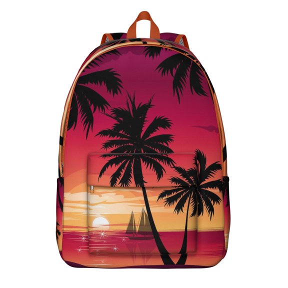Ocean Sunset with Palm Trees Backpack, Tropical Beach Sunset School Bag with Vibrant Tropical Paradise Design, Boho Summer Style