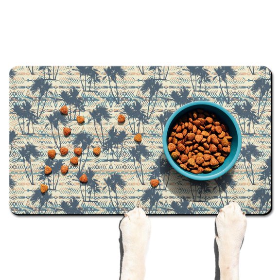 Ocean Sunset with Palm Trees Dog Food Spill Mat - Minimalist Design - Waterproof Washable Surface - Strong Grip Bottom - Protects Floors from Mess