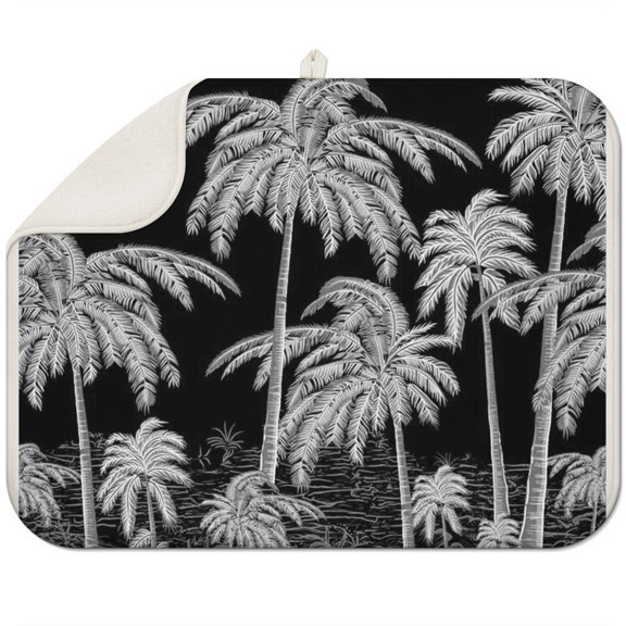 Ocean Sunset with Palm Trees Kitchen Mat Thick 3-Layer Absorbent Foldable Dish Drying Pad Heat Resistant Countertop Decor Tropical Paradise