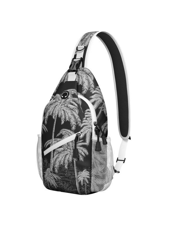 Ocean Sunset with Palm Trees Sling Backpack, Vibrant Tropical Beach Crossbody Bag with Hawaii Island Style and Boho Summer Vacation Design