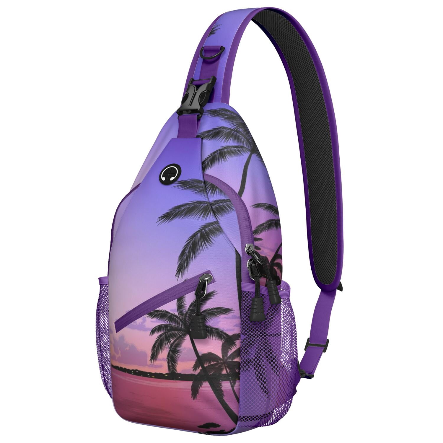 Ocean Sunset with Palm Trees Sling Bag - Anti-Theft Lightweight Shoulder Backpack - Travel-Ready for Hiking, Biking & Commuting