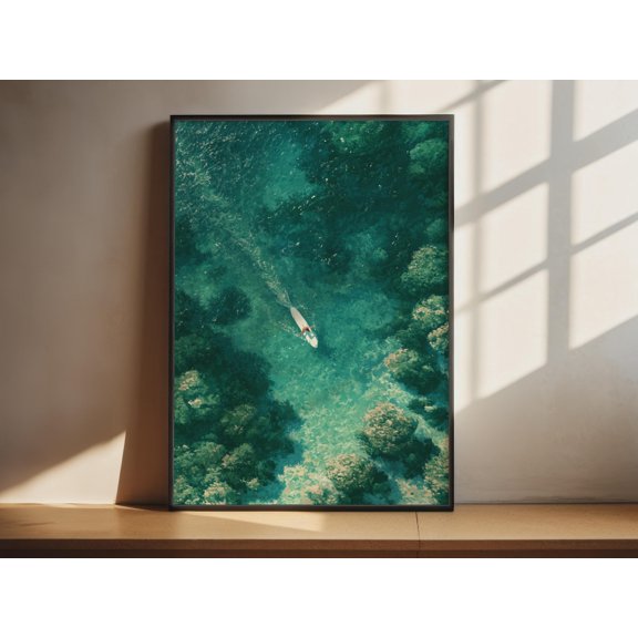 Ocean Surfer Aerial Reef Paddle Out Poster , Poster Print Only