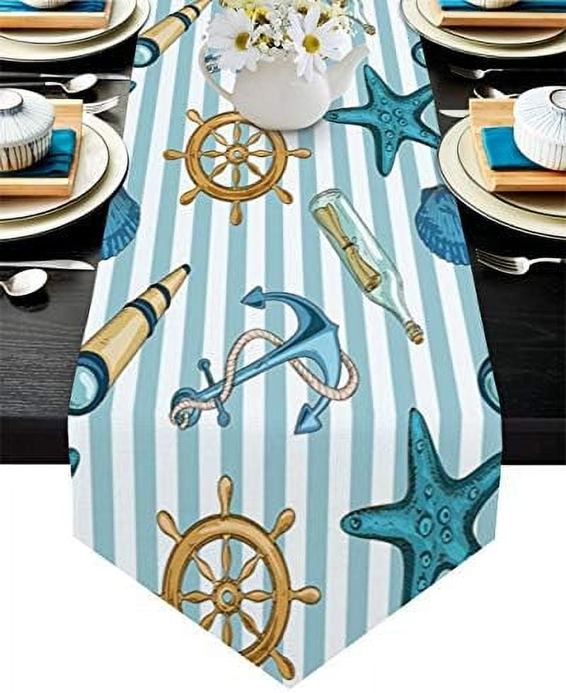 Ocean Table RunnerCotton LinenLong 72 Inches Dresser Scarves