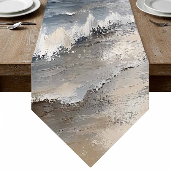 Ocean Table Runner Linen Burlap Table Runner 70 Inches Long Grey Sky Abstract Beach Minimalism Art Dresser Scarves for Kitchen Island Coffee Dining Room Party Wedding Banquet Holiday Decor 13"x70"