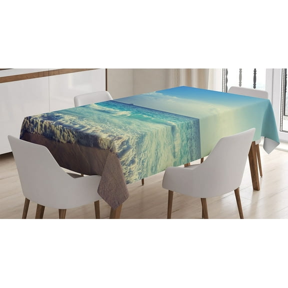 Ambesonne Tropical Tablecloth Rectangular Table Cover, Beach Sunset Waves, 60"x84", Cream Turquoise