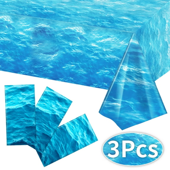 Ocean Tableclothes Summer Tropical Party Supplies Plastic Wave Table Cover Mermaid Under the Sea Theme Decoration for Beach Pool Birthday Party 54" x 108" 3PCS Design 2