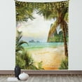 thumbnail image 1 of Ocean Tapestry, Palm Coconut Trees and Ocean Waves Mountains on Paradise Island Beach Image, Wall Hanging for Bedroom Living Room Dorm Decor, 40W X 60L Inches, Green Brown Cream, by Ambesonne, 1 of 5