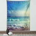 thumbnail image 1 of Ocean Tapestry, Tropical Island Paradise Beach at Sunset Time with Waves and the Misty Sea Image, Wall Hanging for Bedroom Living Room Dorm Decor, 40W X 60L Inches, Cream Turquoise, by Ambesonne, 1 of 5