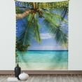 thumbnail image 1 of Ocean Tapestry, Tropical Paradise View at Maldives with Palms Clear Blue Sky Seashore Picture, Wall Hanging for Bedroom Living Room Dorm Decor, 40W X 60L Inches, Green Aqua Blue, by Ambesonne, 1 of 2