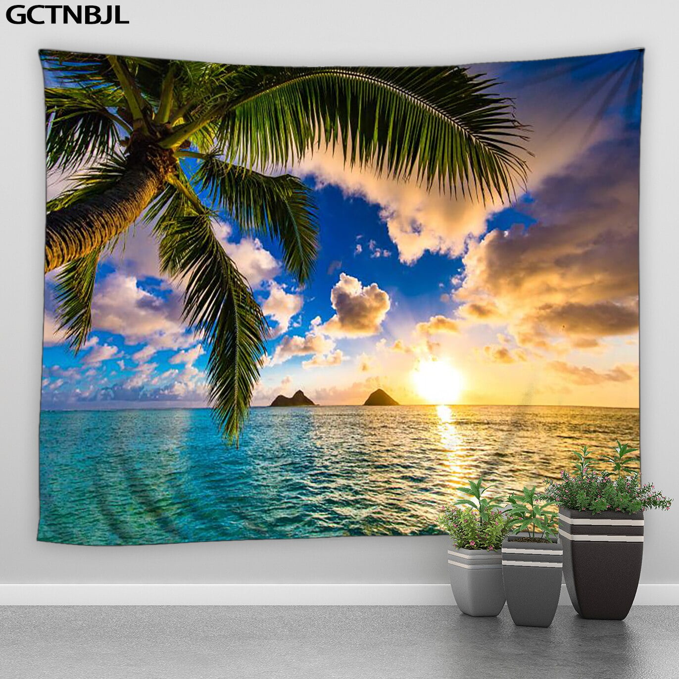 Ocean Tapestry wall hanging Sea Scene Palm Leaf Tapestry Beach Hawaii