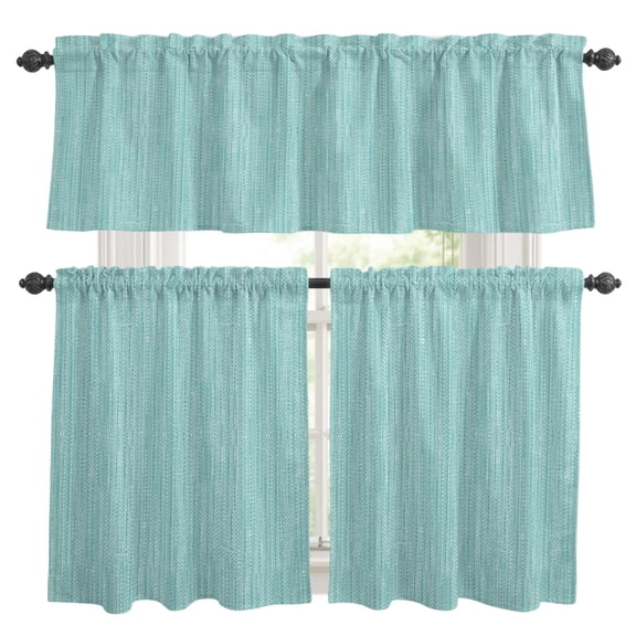 Ocean Teal Blue Kitchen Curtains and Valances Set, Country Vintage Minimalist Solid Color Backdrop Rod Pocket Window Valance Window Curtain Panels for Living Room Bedroom Laundry, 27.5x24in, 3 Pieces