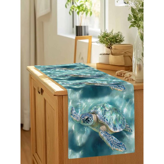 Ocean Teal Blue Sea Turtle Table Runner 36 Inches Long,Kitchen Dining Tablerunners Underwater World Animal Linen Table Runners Dresser Scarves for Home Dinner Wedding Holiday Party Decor