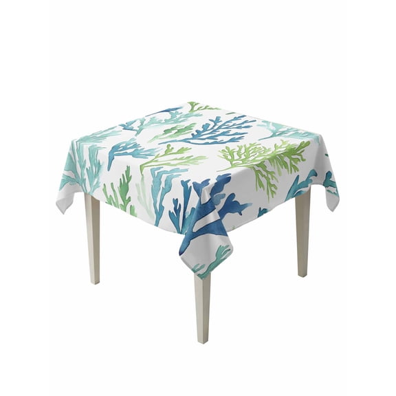 Ocean Teal Table Cloth 60x60 Inch Square, Blue Green Coral Underwater Garden Coastal Waterproof Tablecloth Washable Table Cover for Party Picnic Dinner Decor