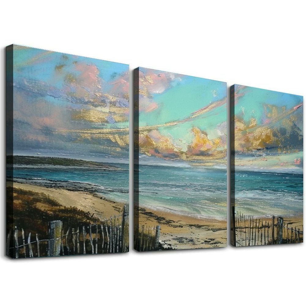 Ocean Teal Wall Art Canvas Coastal Beach Painting Blue Turquoise ...