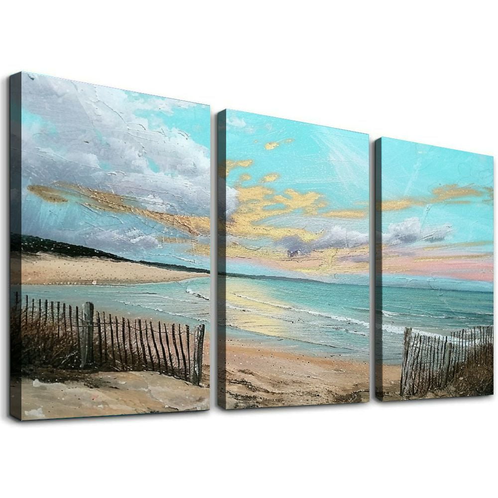 Ocean Teal Wall Art Canvas Coastal Beach Painting Blue Turquoise ...