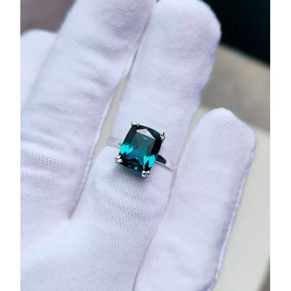 Ocean Teal sapphire ring cushion cut Teal sapphire ring 925 Sterling Silver ring