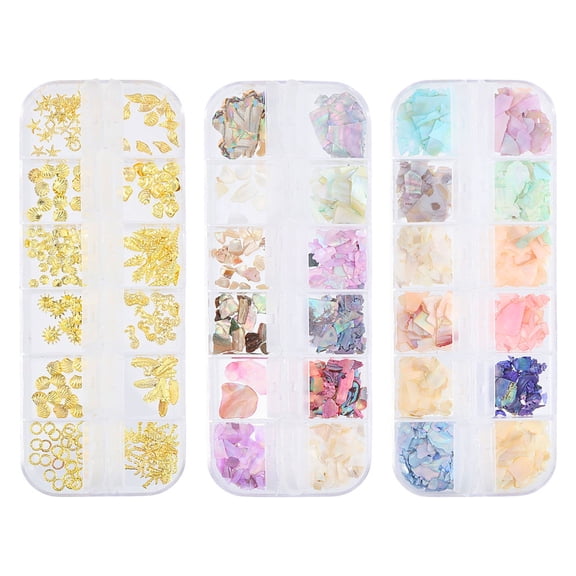 Ocean Theme 3 Sets 3 Styles Abalone Shell/Paua Shell/Alloy Chips For False Acrylic UV Gel Nail Nail Flakies Decoration Mixed Color