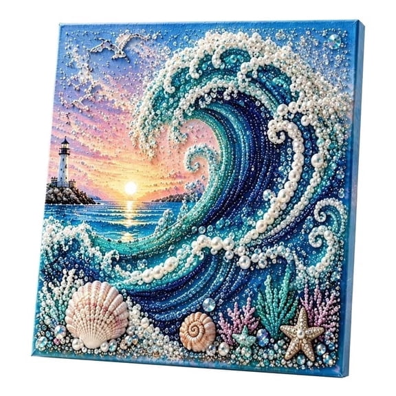 Ocean Theme 3D Pearl Painting Craft Kit, Pearl Art DIY Kit, DIY Home Wall Decor Gift for Adults, Teens, Beach Lovers (Wave) lxf