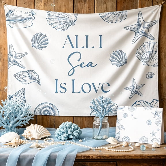 Ocean Theme Bachelorette Party Backdrop - Romantic Sea Design with "ALL ISea Is Love" for Bridal Showers & Girls' Gatherings