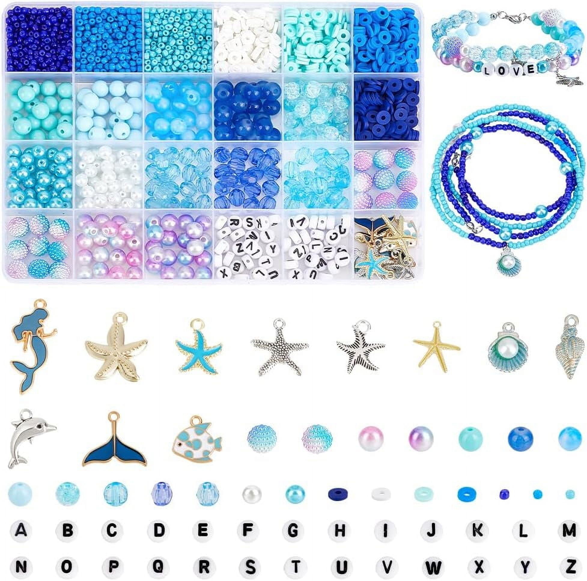 Ocean Theme Beads Kit - 1863pcs 24 Styles 6mm Polymer Clay 3mm Glass Seed Alphabet Letter Shell Starfish Pendants for Earring Crafts