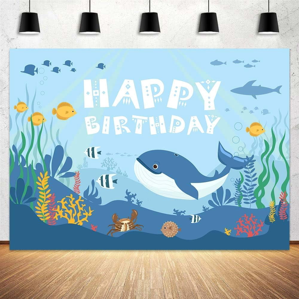 Big Fish In The Water Theme Happy 1St Birthday Backdrop