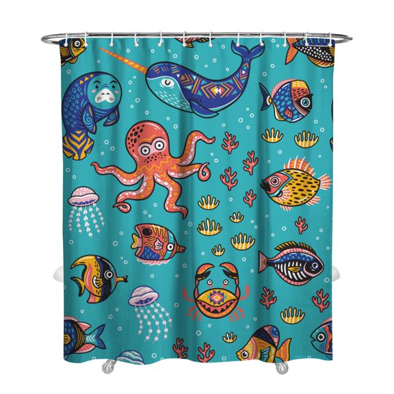 Ocean Theme Crab Shower Curtain Liner - Marine Life Water Resistant Fabric, Washable Bathroom Decor with Tropical Style,72x84in