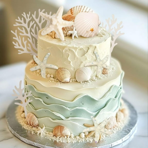Ocean Theme Creative Cake Decoration Set - 20-piece 3D Coral Starfish Shell Combination Baking Frosting Accessories