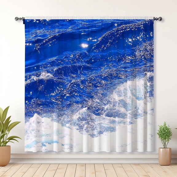 Ocean Theme Curtains, Wave Print Blackout Curtains, Suitable For Room Bedroom Decoration(Rod pocket)