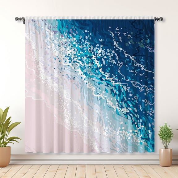 Ocean Theme Curtains, Wave Print Blackout Curtains, Suitable For Room Bedroom Decoration(Rod pocket)