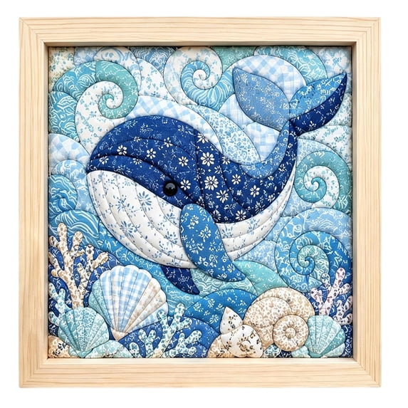 Ocean Theme DIY Kinusaiga Fabric Art Kit, No Sew Fabric Wall Art Craft Set with Frame & Tools for Adults, Relaxing Handmade Craft Project