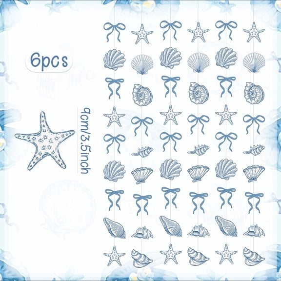 Ocean Theme Decorative Hanging Ornaments - Hand-drawn Shell Starfish Bowknot Design for Bachelorette Party Bedroom Decor