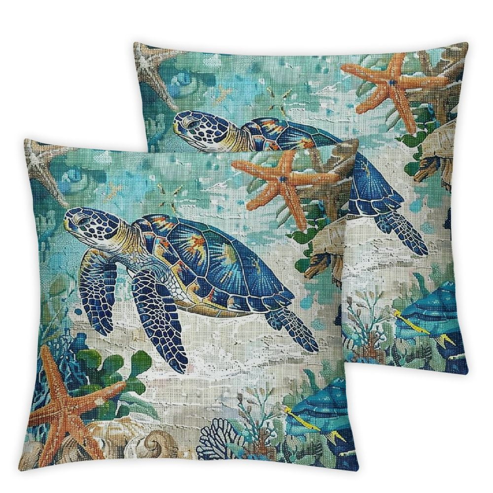 Ocean Theme Decorative Throw Pillow Cover Set of 2, Seahorse Throw