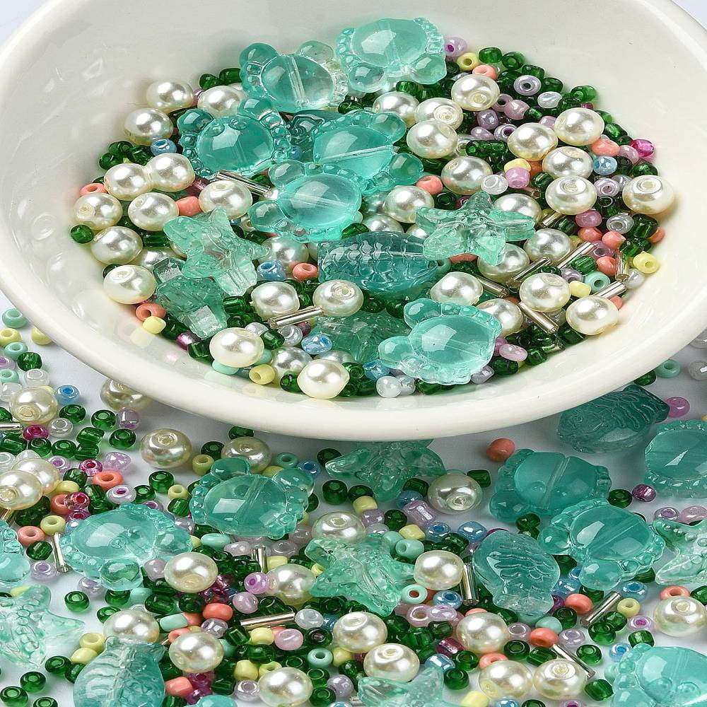 Ocean Theme Diy Painted Glass Beads Mixed Shapes Green 3~14x~15x3
