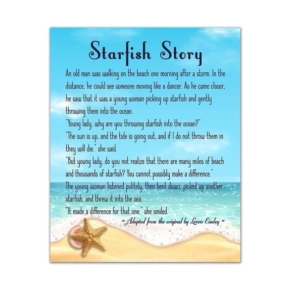 Ocean Theme Inspirational Poster The Starfish Story Quote Wall Art for Counselor Office or Study Room Decor poster