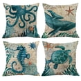 thumbnail image 1 of Ocean ​Theme Nautical Decorative Pillow Covers, Sea Turtle Octopus Seahorse Whale Decorative Throw Pillows 18x18, Sea Beach Coastal Mediterranean Cotton Linen Pillow Cases Home Decor for Sofa, 1 of 6