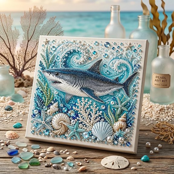 Ocean Theme Painting Kit, DIY Pearl Art Craft Set for Home Decor, Creative Wall Art Project, Decorative Craft Kit for Living Room, Bedroom, Office and Handmade Displays