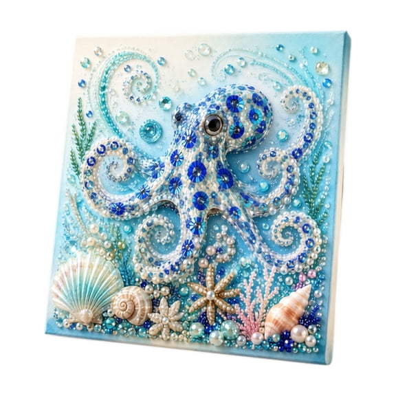 Ocean Theme Pearl Art DIY Kit 3D Pearl Painting Craft Set with Pre-Printed Canvas Pearl Beads Tools for Adults Beginners Coastal Home Wall Decor Stress Relief Activity Gift