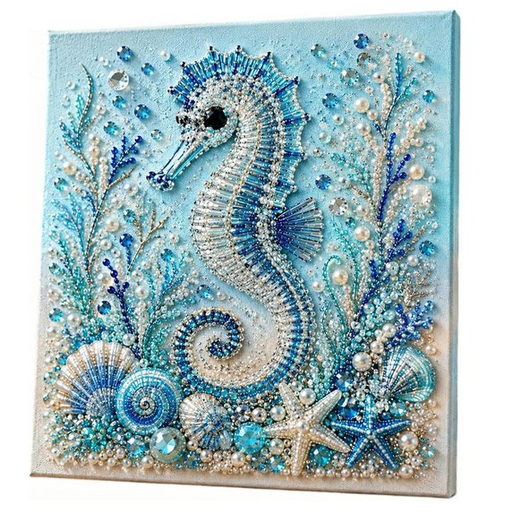 Ocean Theme Pearl Art DIY Kit, 3D Sparkling Coastal Wall Decor,3D Octopus Diamond Painting Craft, Sea Themed Artwork Set for Adults & Beginners, Ocean Lover Gift