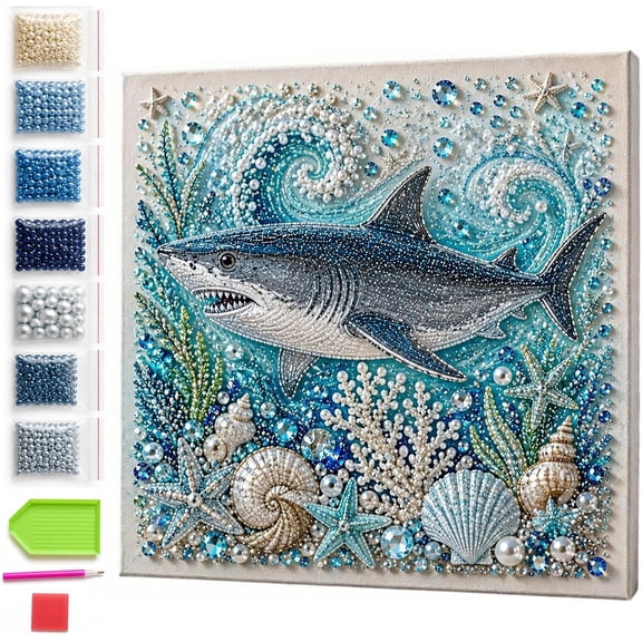 Diamond Art Kits Ocean Theme Pearl Art DIY Wall Decor 3D Sparkling Coastal Craft for Adults Beginners Relaxing Hobby (A)