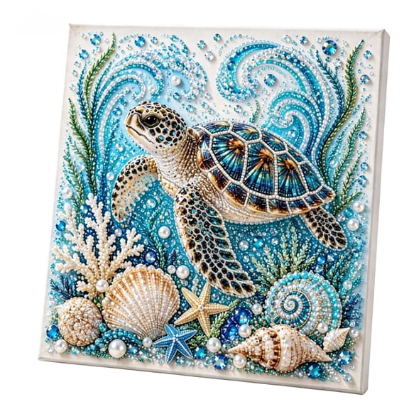 Ocean Theme Pearl Art DIY Kit 3D Sparkling Coastal Wall Decor,Sea Turtle | Bead Dot Art Kits for Beginners, Paint by Ocean Diamond Art for Adults, Cozy Coastal Beach House Wall Decor