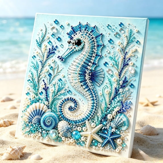 Ocean Theme Pearl Art DIY Kit,Blue Ringed Octopus 3D Diamond Painting Crafts,DIY Pearl Mosaic Wall Art Set With Rhinestones And Beads,Coastal Home Decor Gift For Adults Beginners